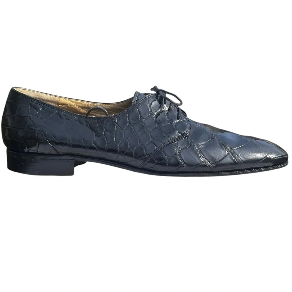 Mauri Alligator Leather Derby Shoes Lace Up Black US 11 1/2 11.5 Medium Vintage